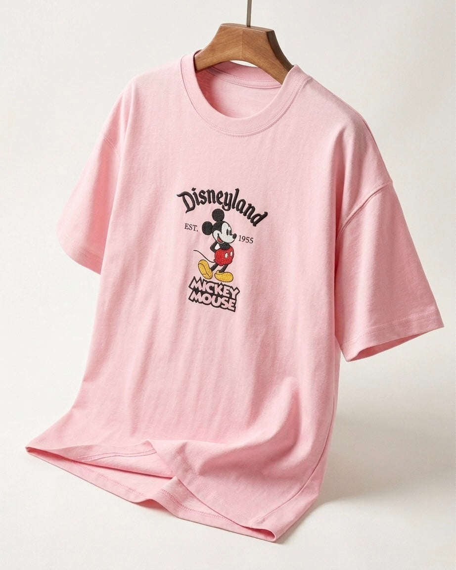 Light Pink Oversized Mickey Mouse Embroidered Disneyland Tee