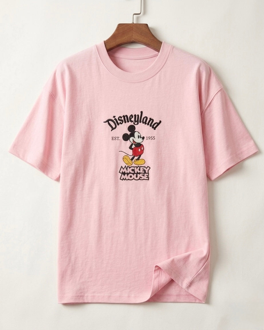 Light Pink Oversized Mickey Mouse Embroidered Disneyland Tee