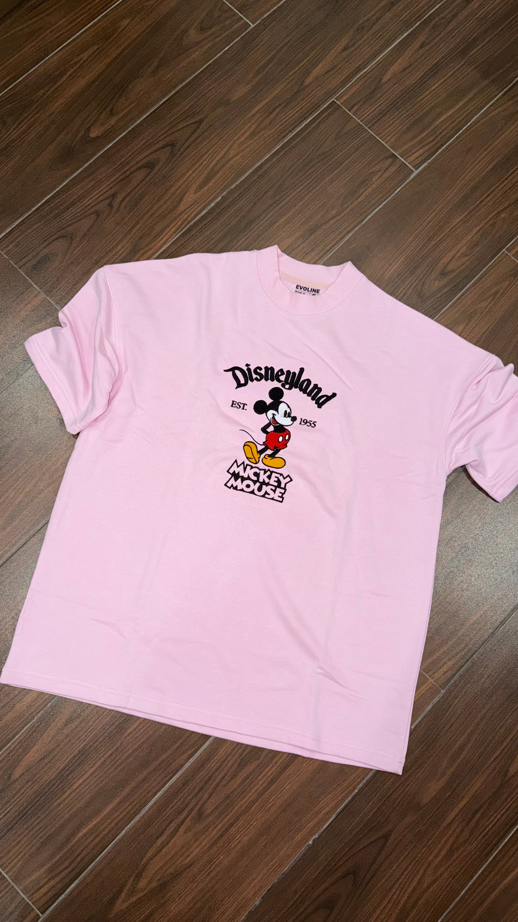 Light Pink Oversized Mickey Mouse Embroidered Disneyland Tee
