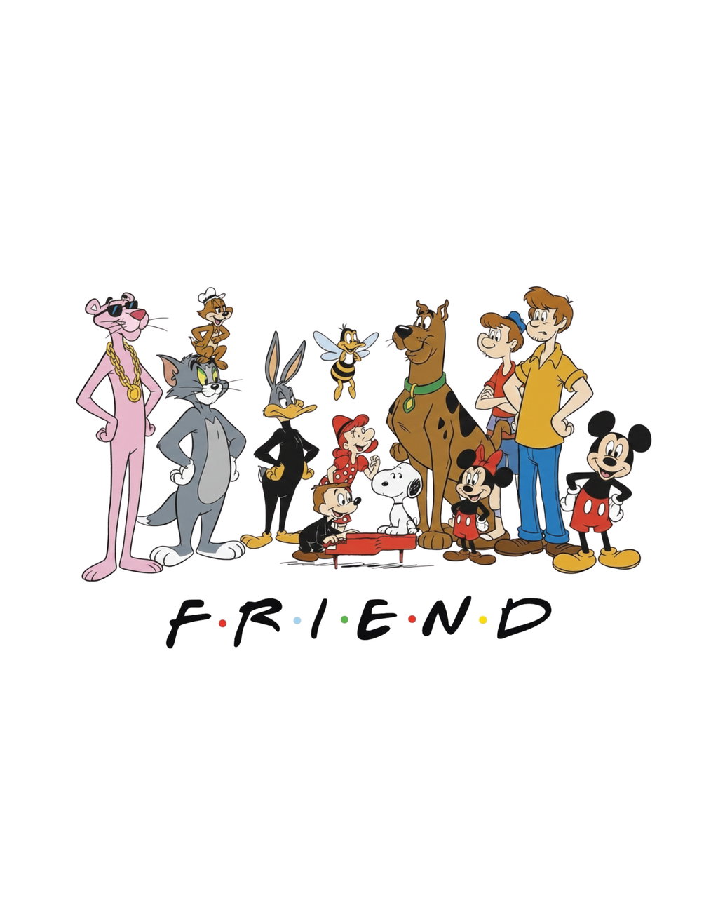 White Oversized Embroidered Cartoon “Friends” Graphic Tee