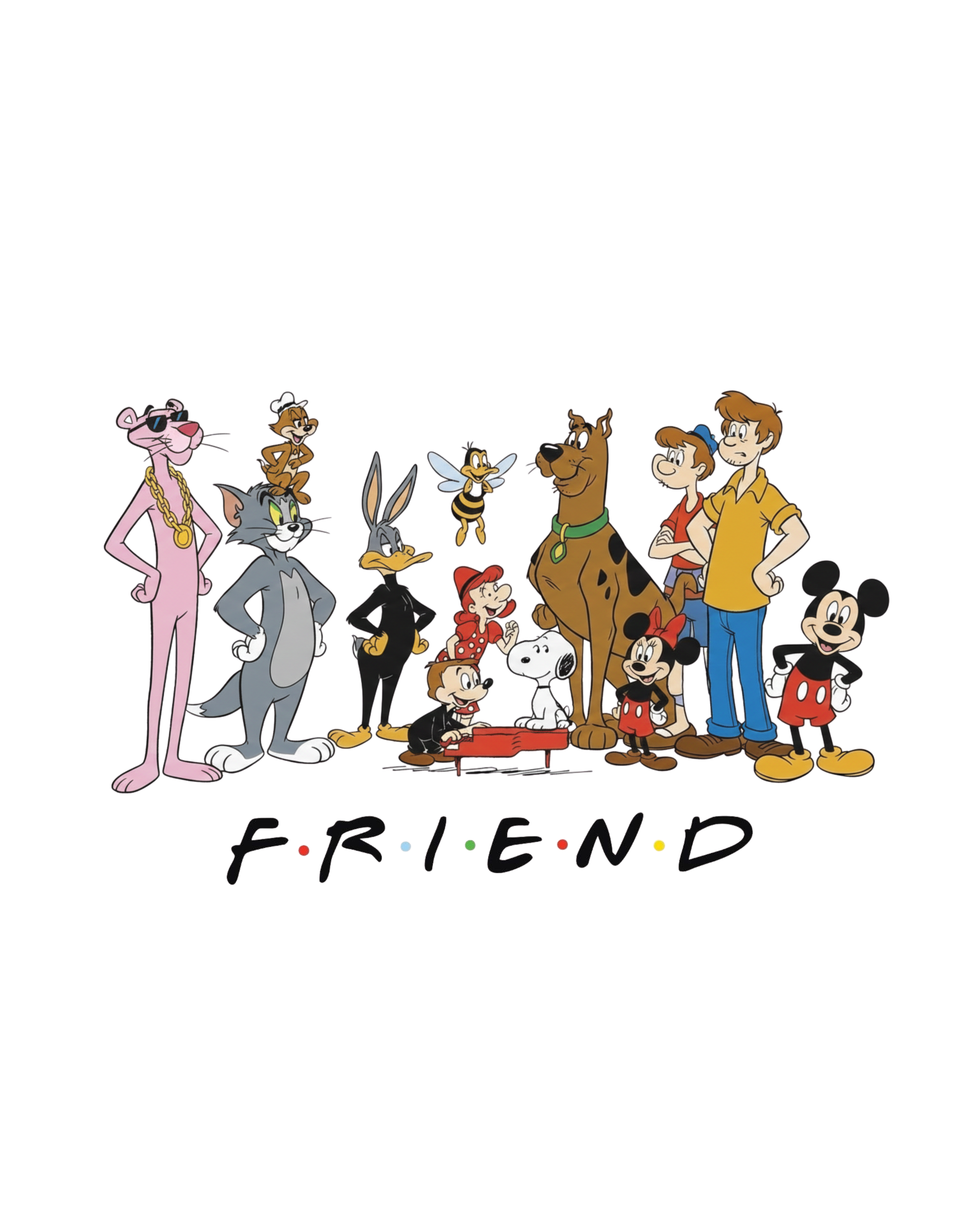 White Oversized Embroidered Cartoon “Friends” Graphic Tee