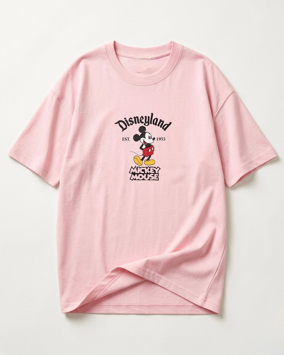 Light Pink Oversized Mickey Mouse Embroidered Disneyland Tee